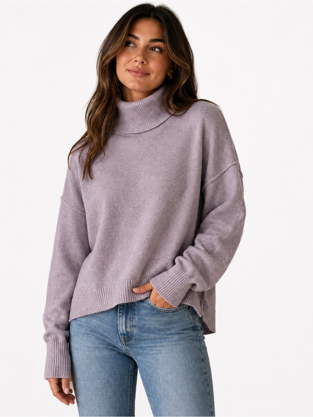 Free People Lavender Relaxed Turtleneck Sweater